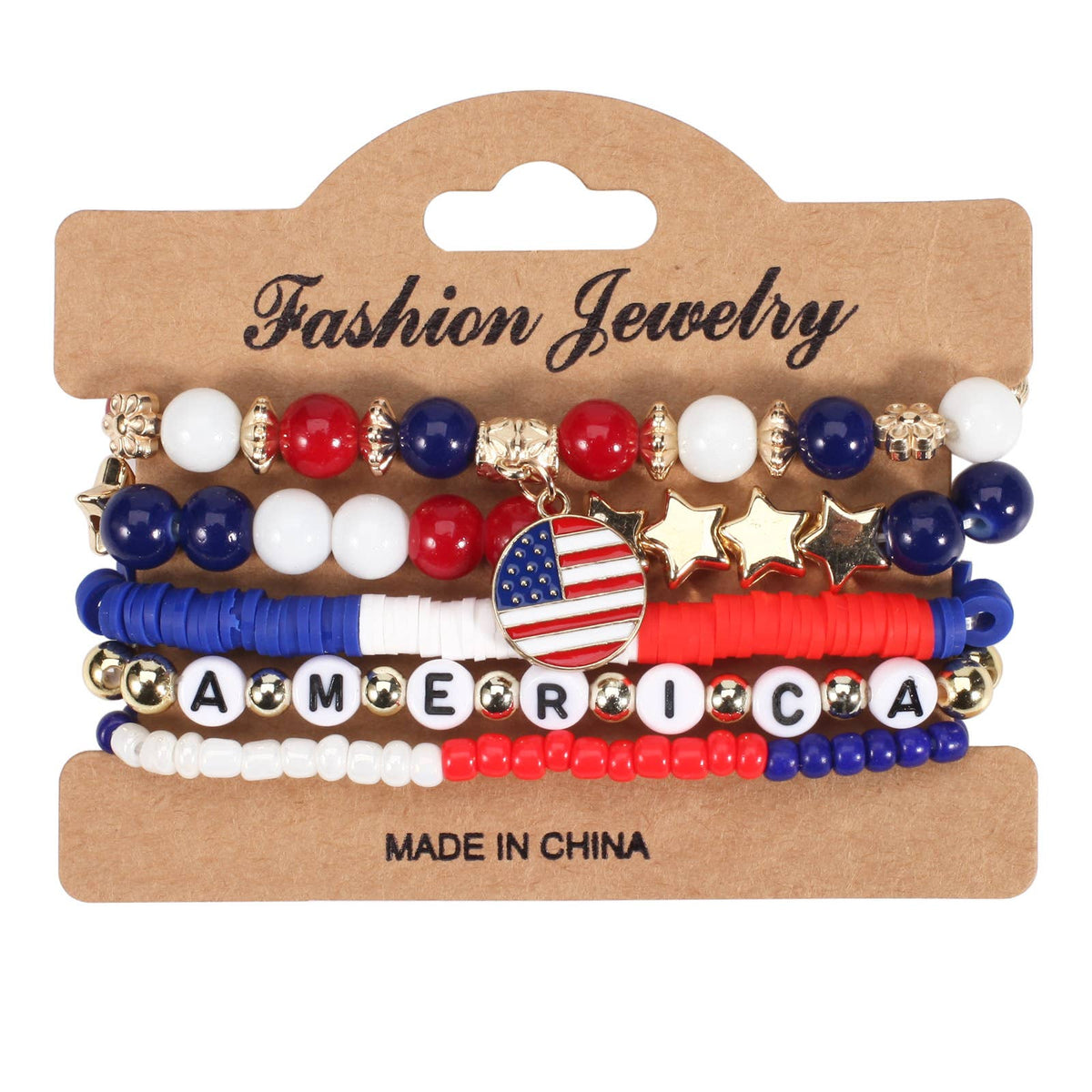 4th of July Red White Blue Flag Beaded Bracelet