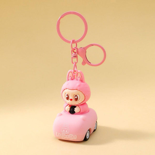 Labubu driving cartoon keychain: Driving-Pink