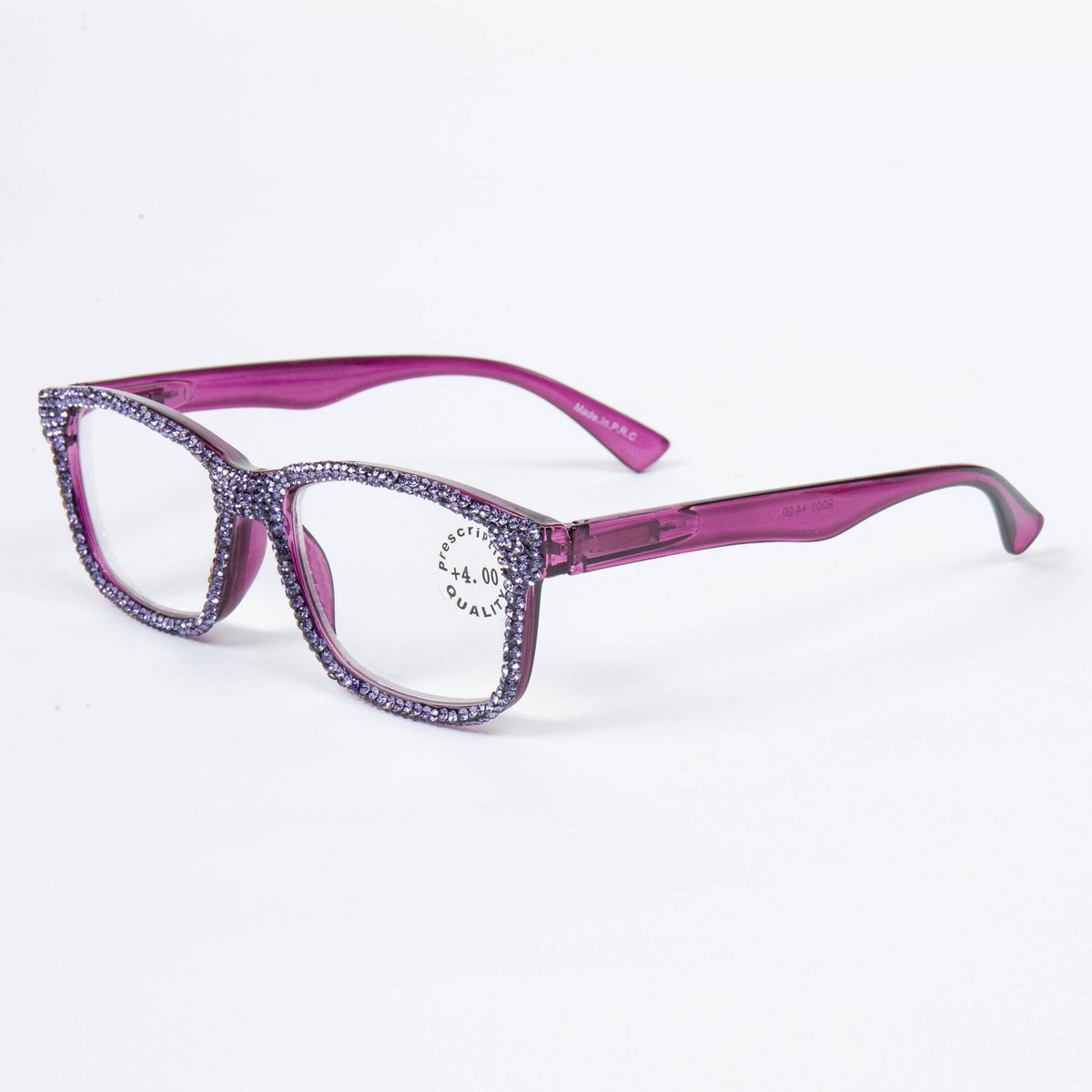 Handmade Rhinestone Rectangle Reader Glasses G0540- Violet: Violet / +3.00