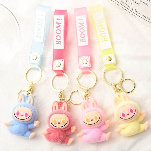 Flocking Yoga labubu keychain Labubu pendant cute gift: Purple