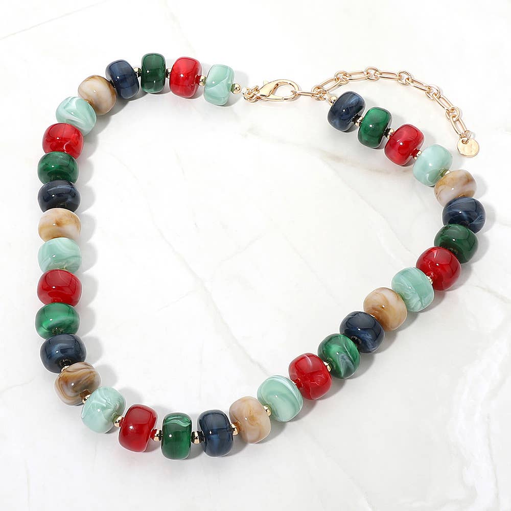 Chunky Colorful Rondelle Beaded Statement Necklace: Multi