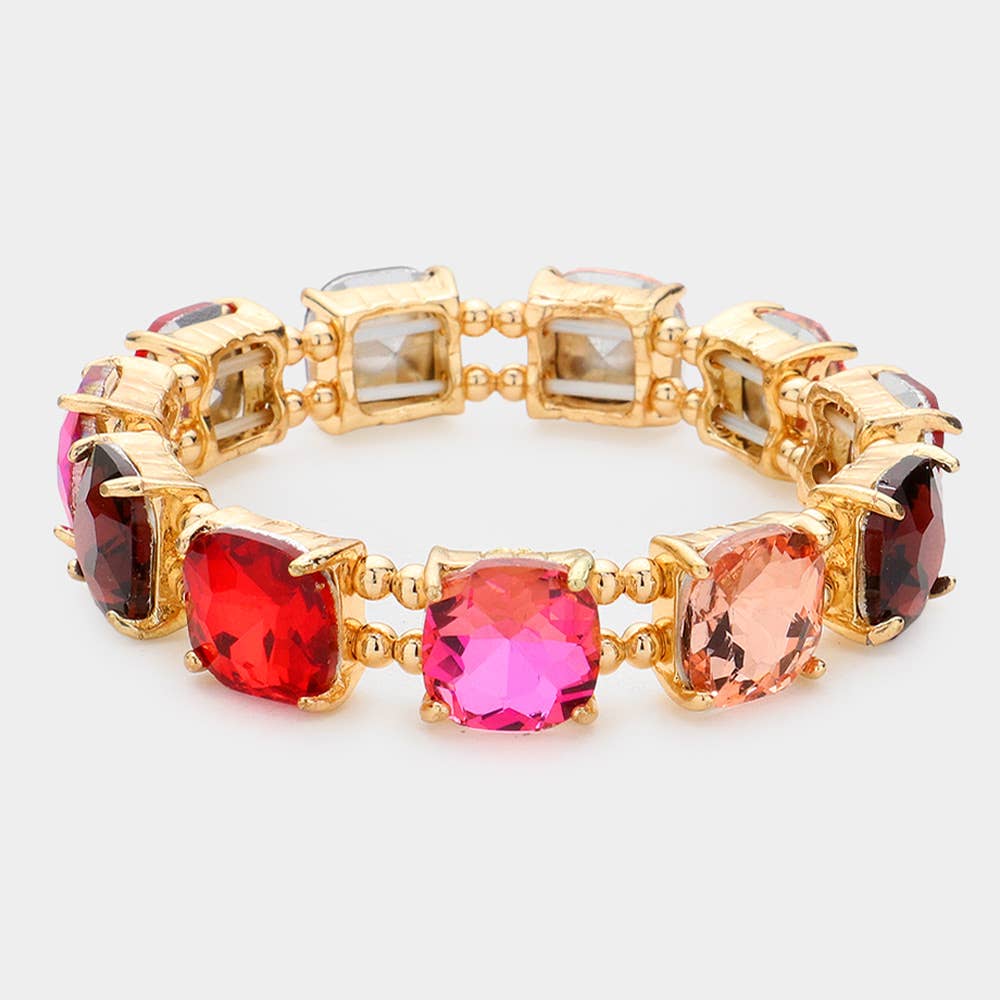 Cushion Square Stone Stretch Evening Bracelet: PPK