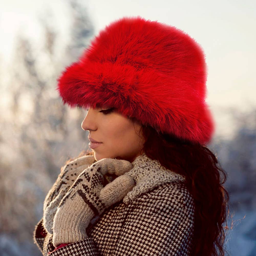 Fuzzy pink Faux Fur Bucket Hat