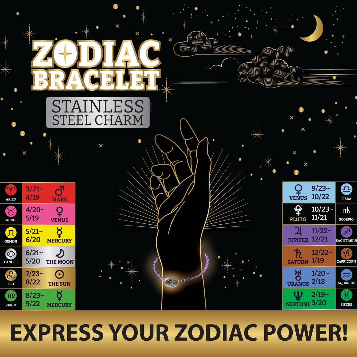 Zodiac Charm Adjustable Bracelet Assortment- 12/Pack: Closeout Price