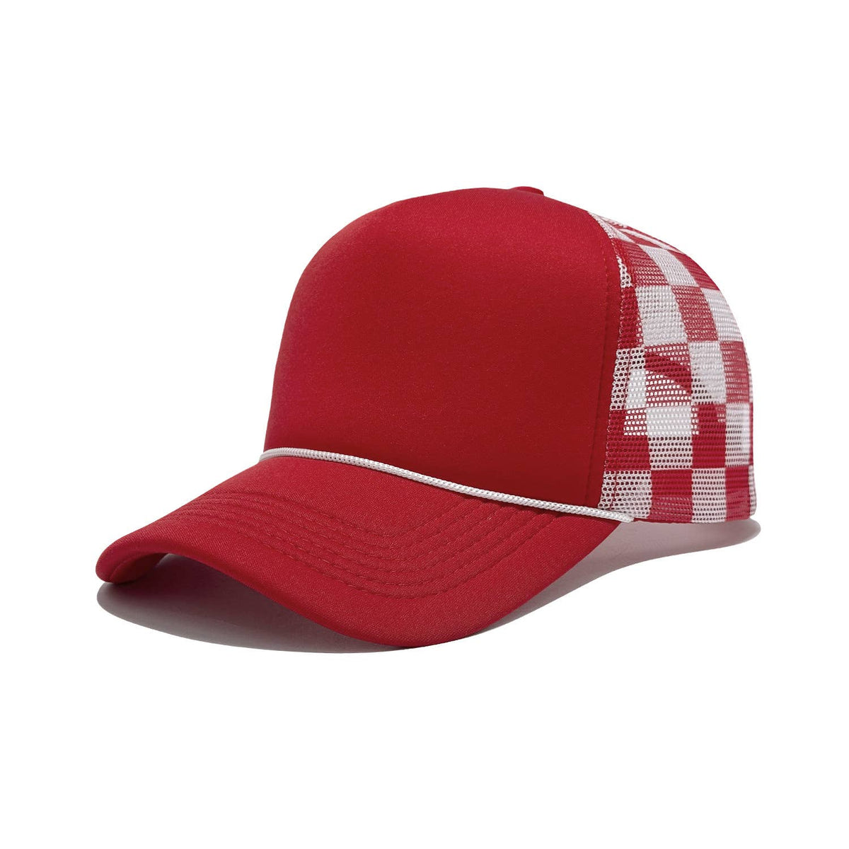 Checkerboard Mesh Trucker Hat Baseball Cap: Red