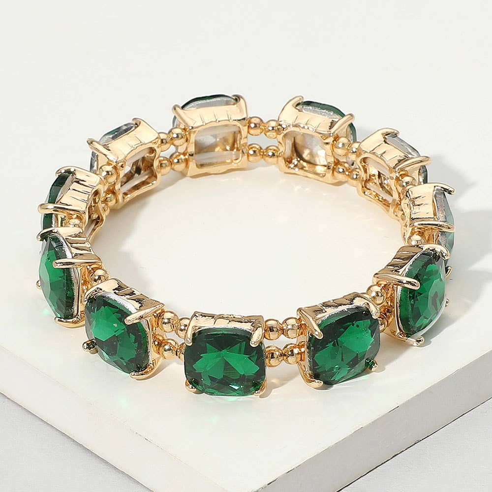 Cushion Square Stone Stretch Evening Bracelet: Vitrail Medium