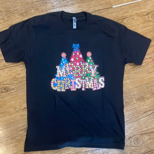 Rustic Merry Christmas Black Tshirt