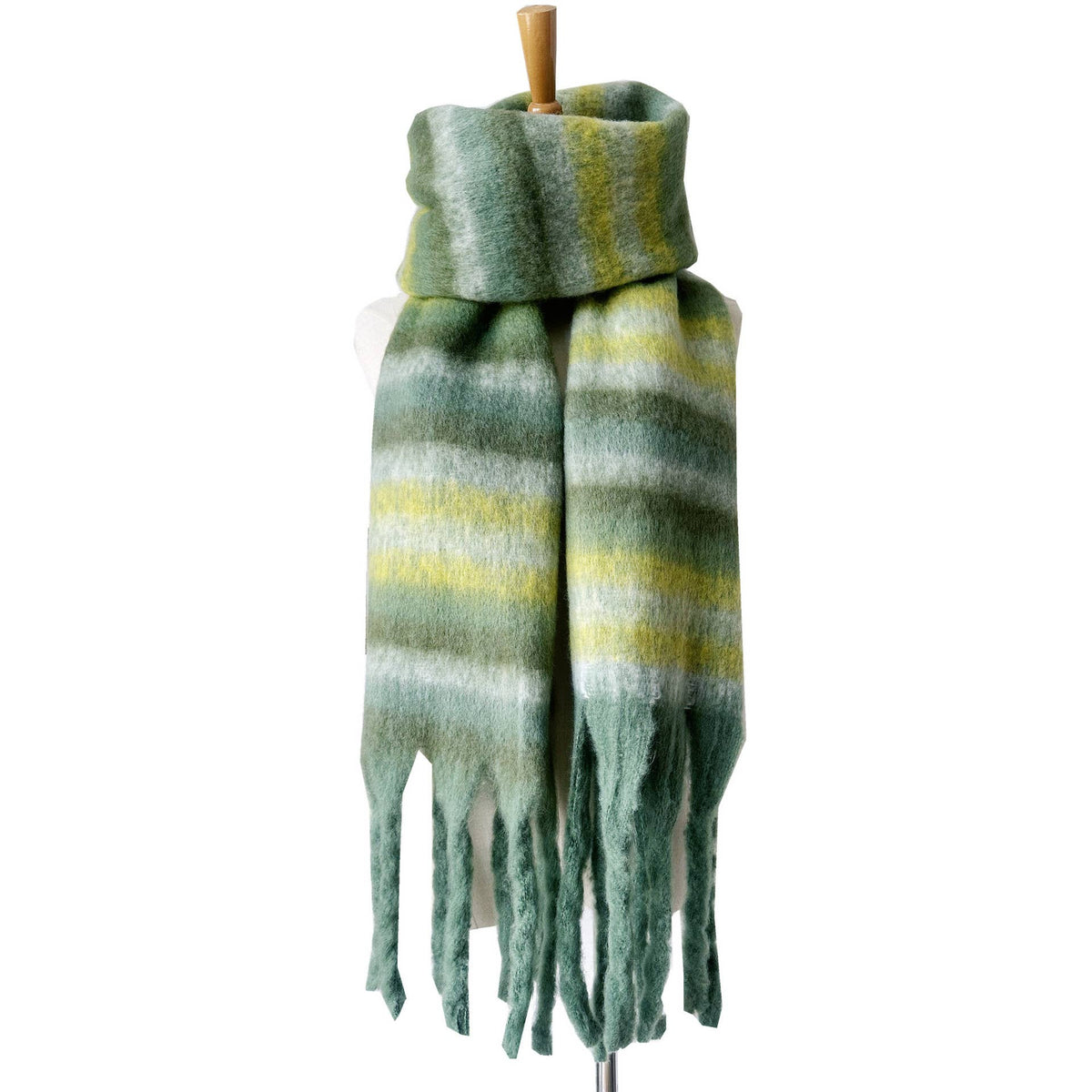 Multicolor stripe cozy soft fringe scarf wrap: Beige / M