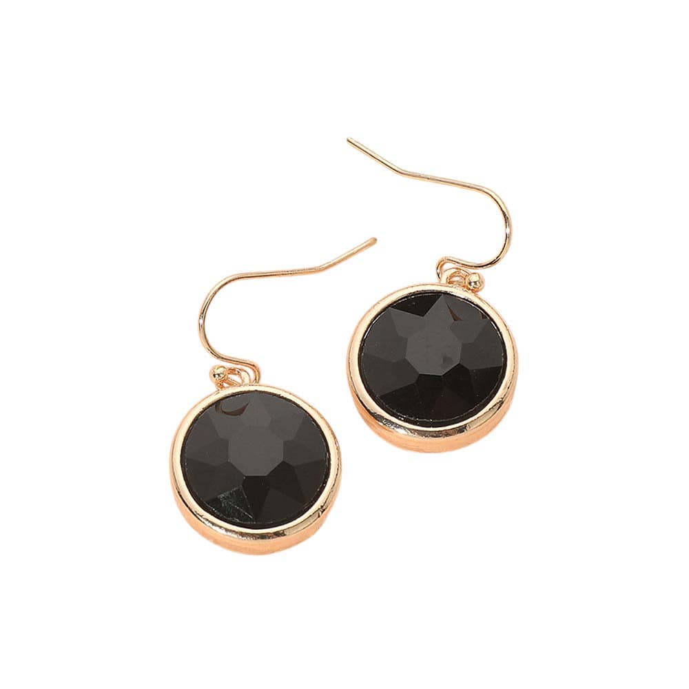 Round Faceted Stone Drop Dangle Earrings: Gold,White