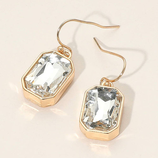 Iridescent Faceted Drop Dangle Earrings: Clear,Gold
