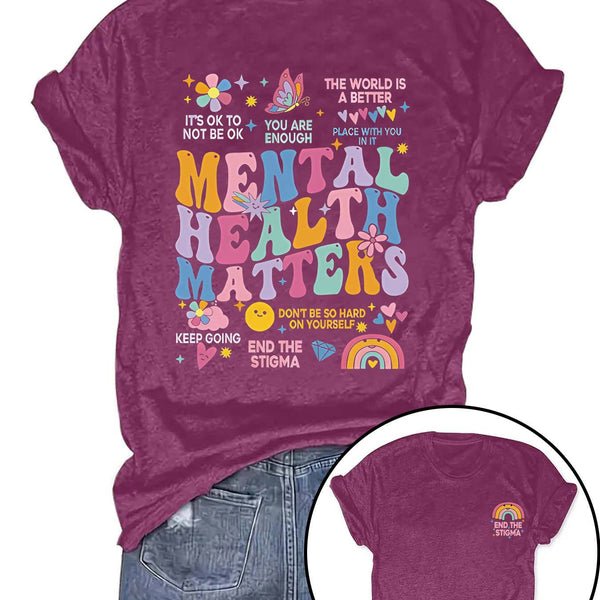 Mental health matters tee in berry.