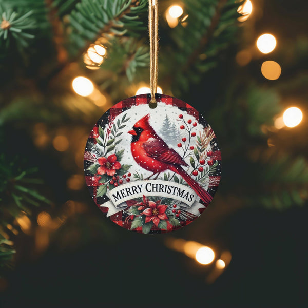 A Red Cardinal Snow Ornament, Bird Merry Xmas Ornament