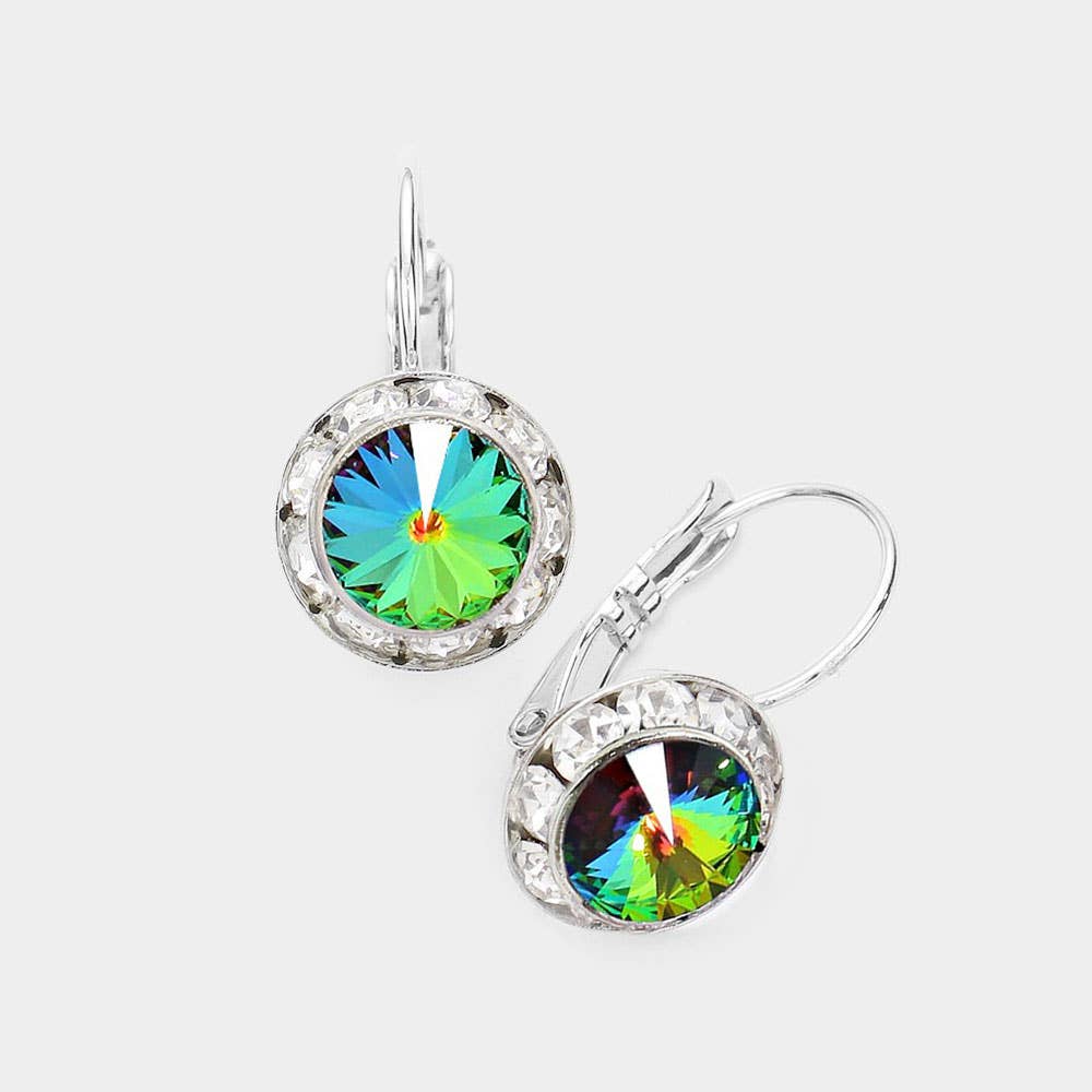 Rivoli Cut Genuine Crystal Lever Back Earrings: AB