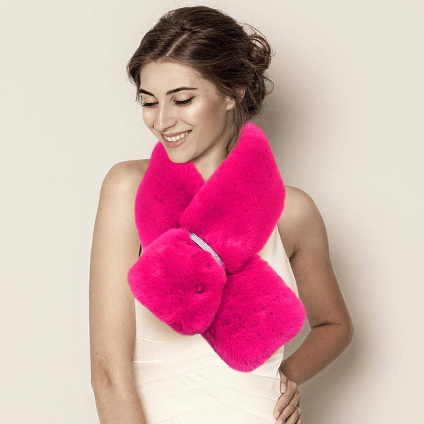 Faux Fur Bling Pull Through Scarf: Pink