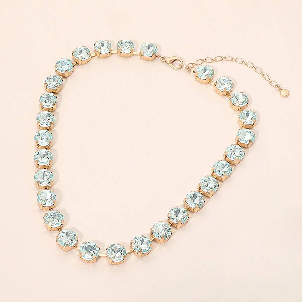 Round Stone Cluster Link Tennis Chain Necklace: Mint