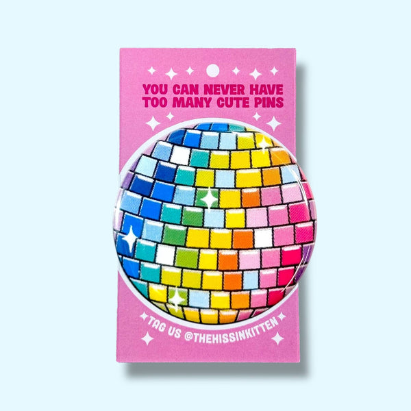 Rainbow Disco Ball Pin / 1.25"
