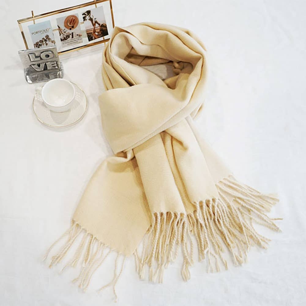 Soft Two Tone Classic Fringe Shawl Wrap Scarf: Beige,Dust Pink