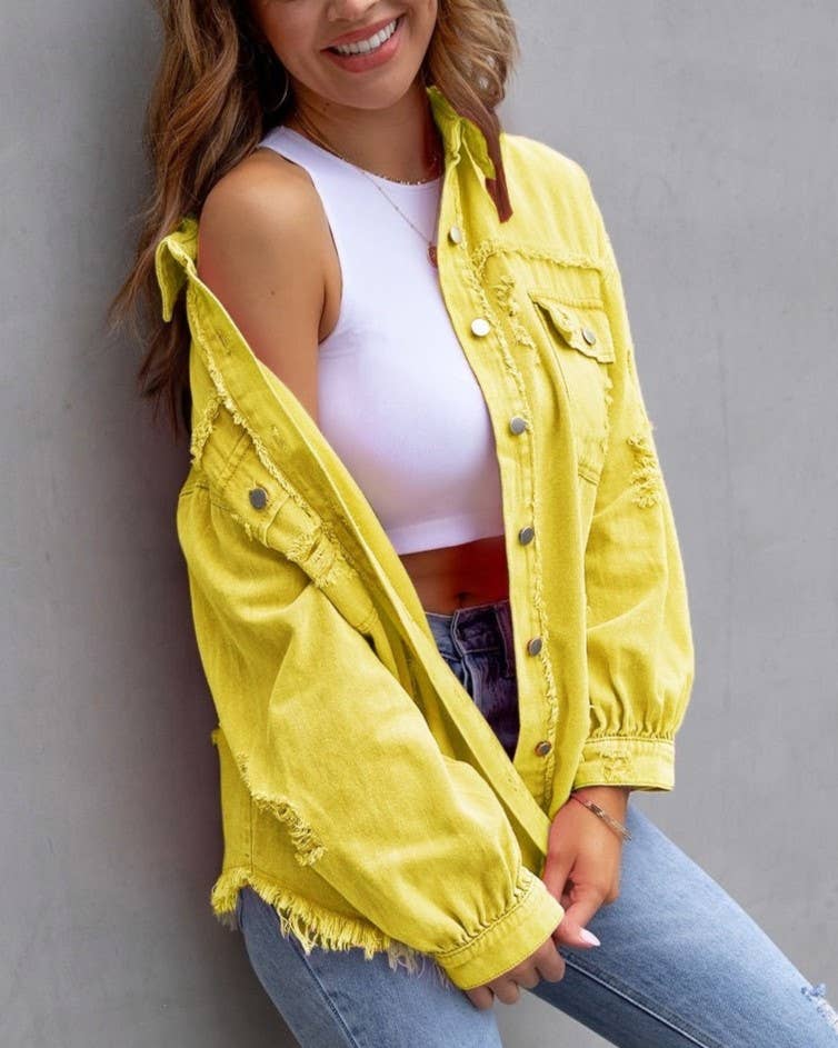 Ripped Loose Denim Jacket: Violet / M