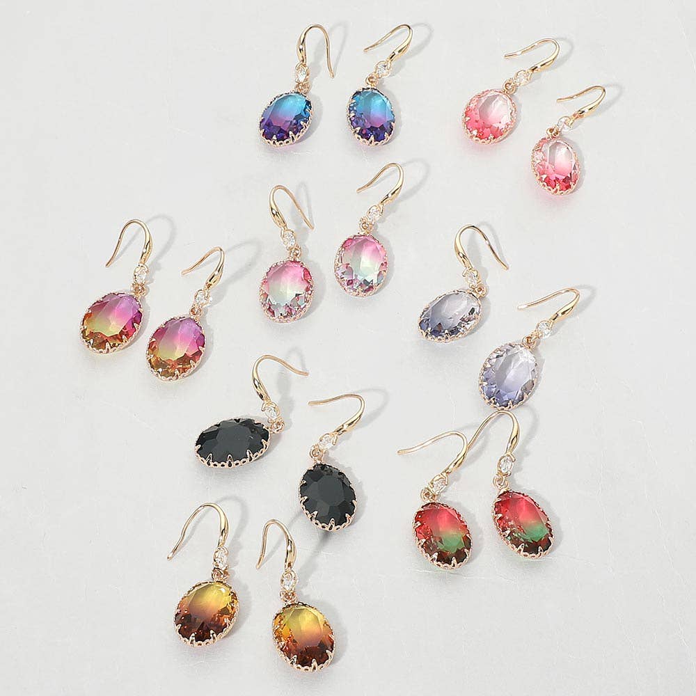 Oval Stone Drop Earrings: Light,Multi