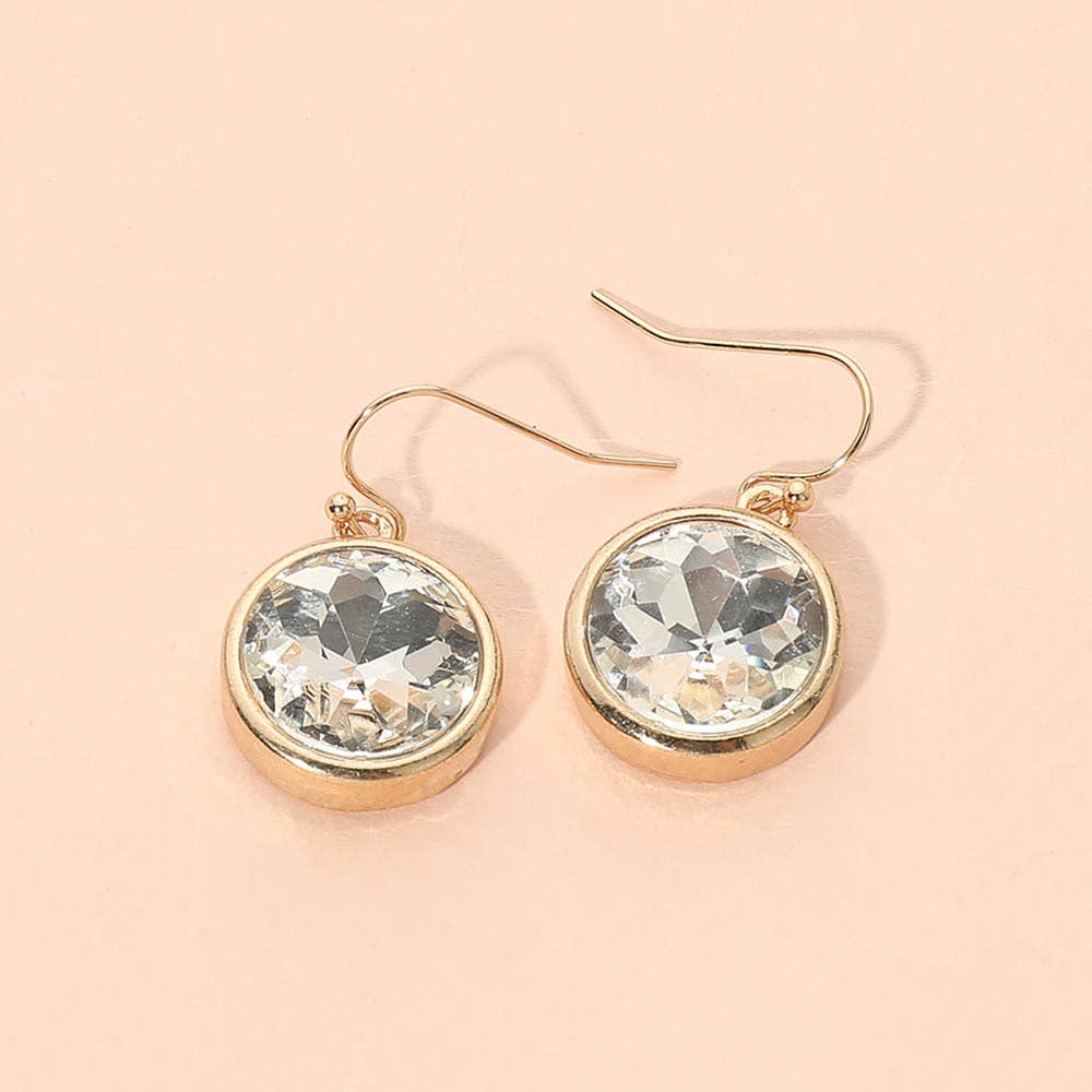 Round Faceted Stone Drop Dangle Earrings: Fuchsia,Gold,Light