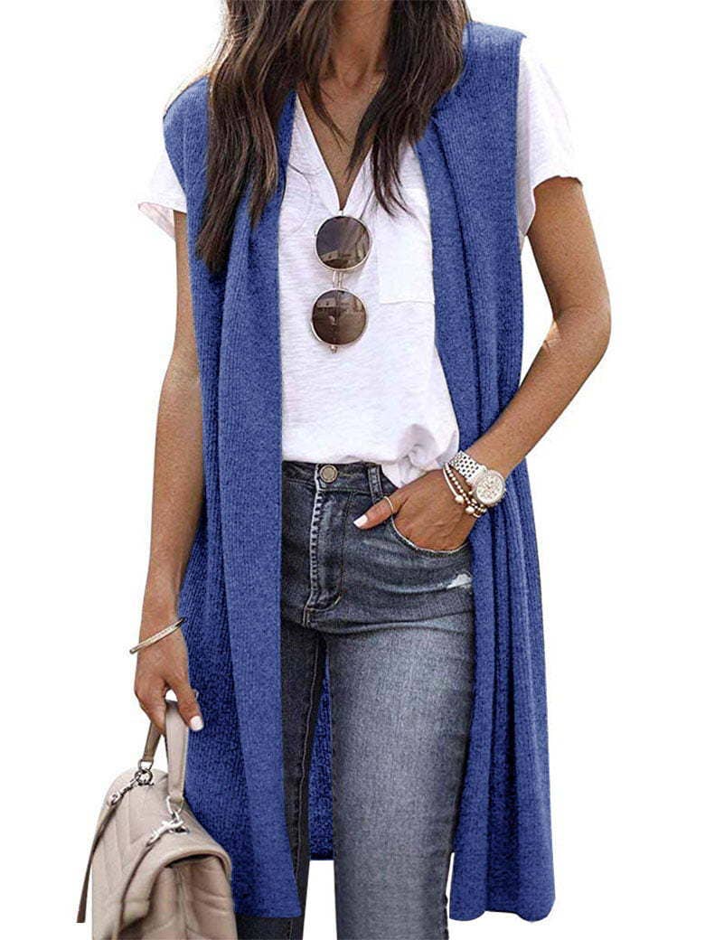 Trendy Longline Sleeveless Cardigan Vest for Women: Fuchsia / L