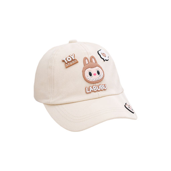 Labubu Kids Baseball Cap with 3D Silicone Patches Adjustable Hat: Cream