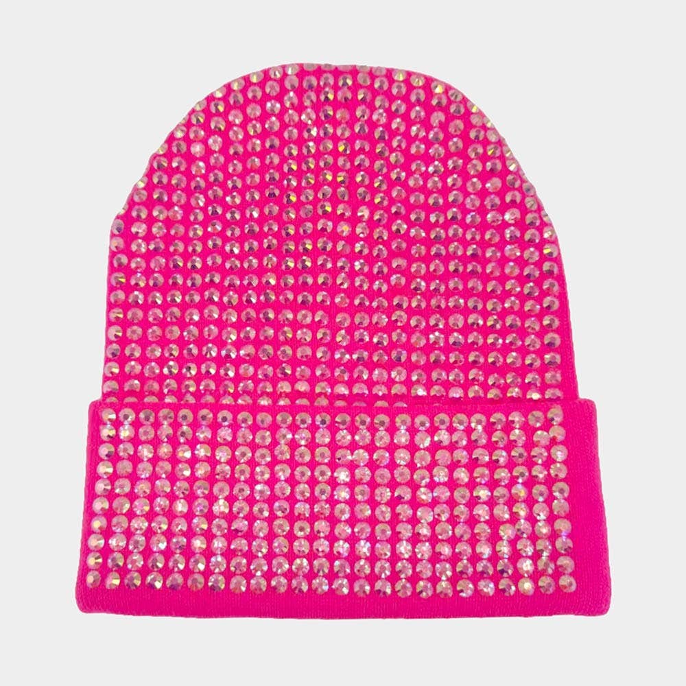 Studded Solid Knit Beanie Hat: Red