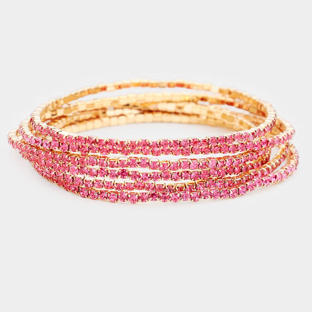 6PCS - Rhinestone Stretch Evening Bracelets: Clear,Silver