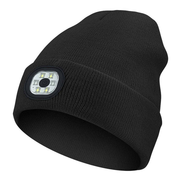 Wireless Bluetooth Beanie with LED Light Outdoor Warm Knit Hat: M1-L10 Black 1-Light
