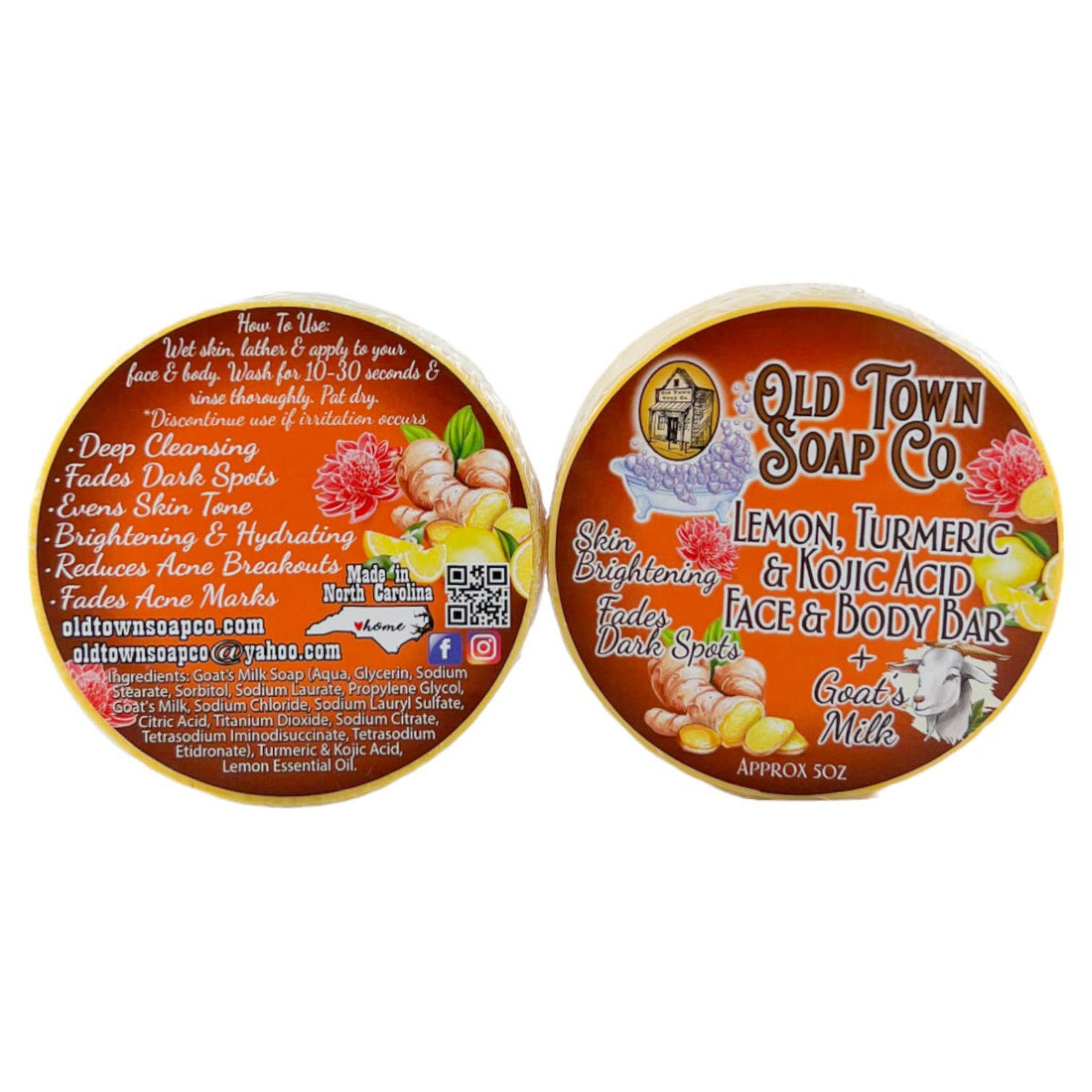 Lemon, Turmeric & Kojic Acid Face & Body Bar - Candle Queen Candles