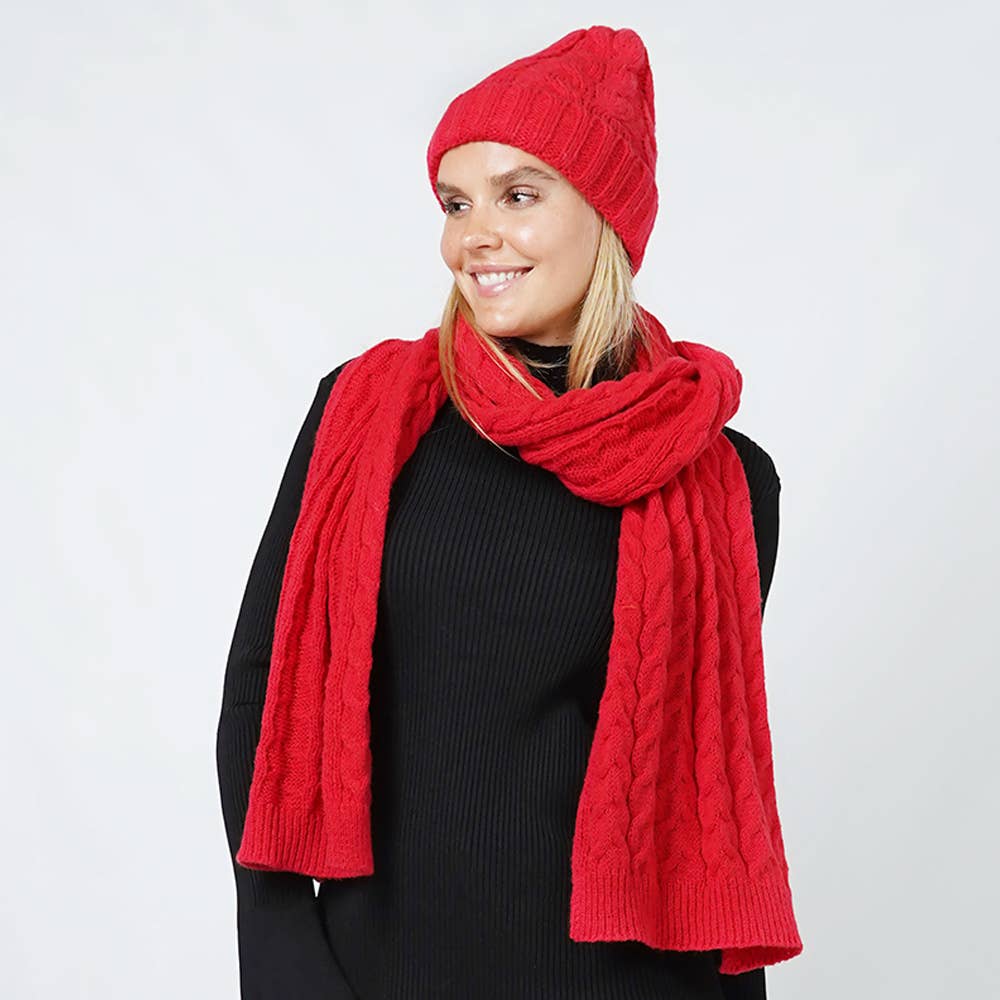 Cable Knit Beanie & Scarf Winter Set
: Fu
