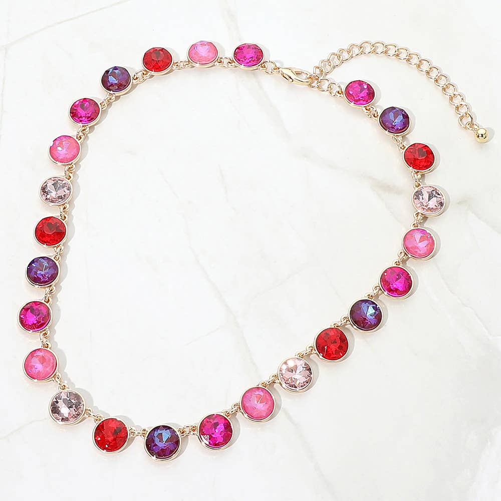 Round Colorful Stone Charm Station Necklace: Green,Multi