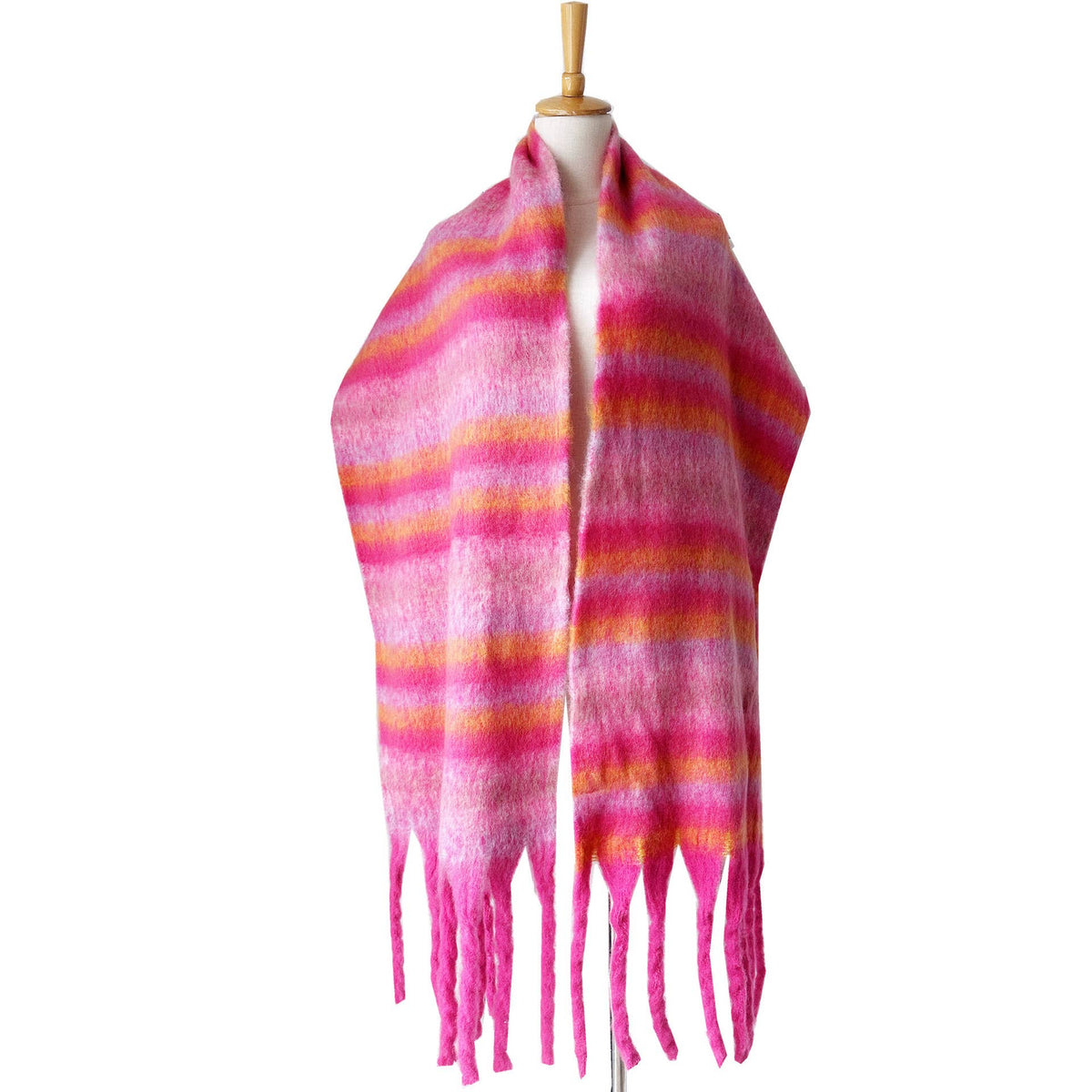 Multicolor stripe cozy soft fringe scarf wrap: Beige / M