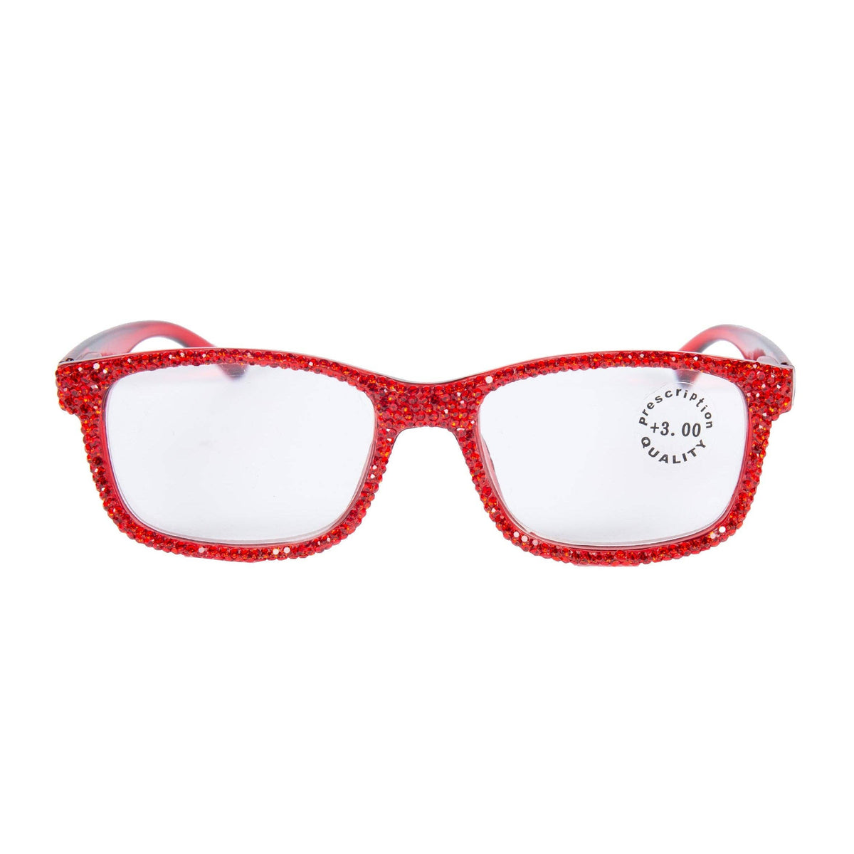Handmade Rhinestone Rectangle Reader Glasses G0540-Red: Red / 2.5