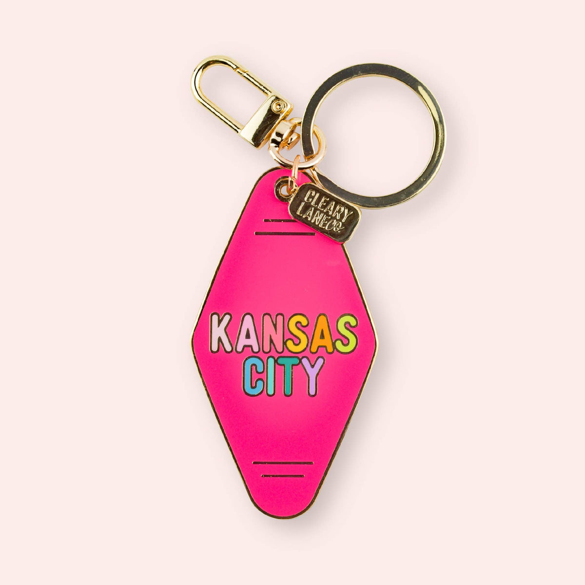 Kansas City Rainbow Enamel Keychains: Hot Pink Heart