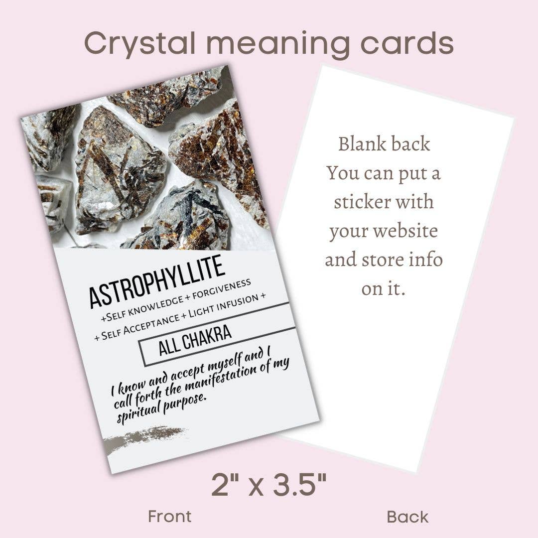 Q-S Wholesale Pack of 20 crystal meaning cards (ONE DESIGN): Snowflake obsidian