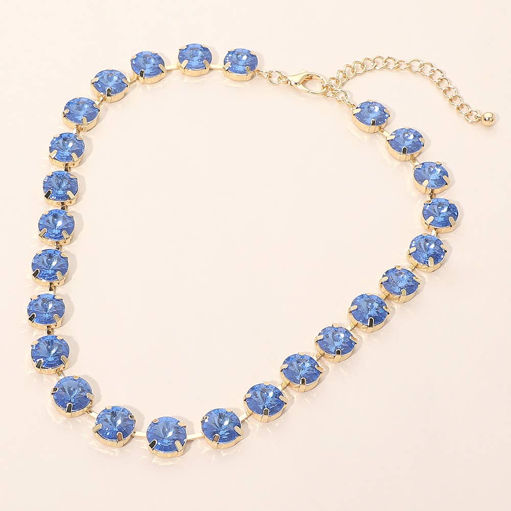 Round Cut Stone Cluster Link Evening Necklace: Gold,Opal,Pink