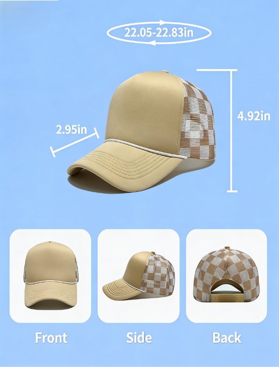 Checkerboard Mesh Trucker Hat Baseball Cap: Red