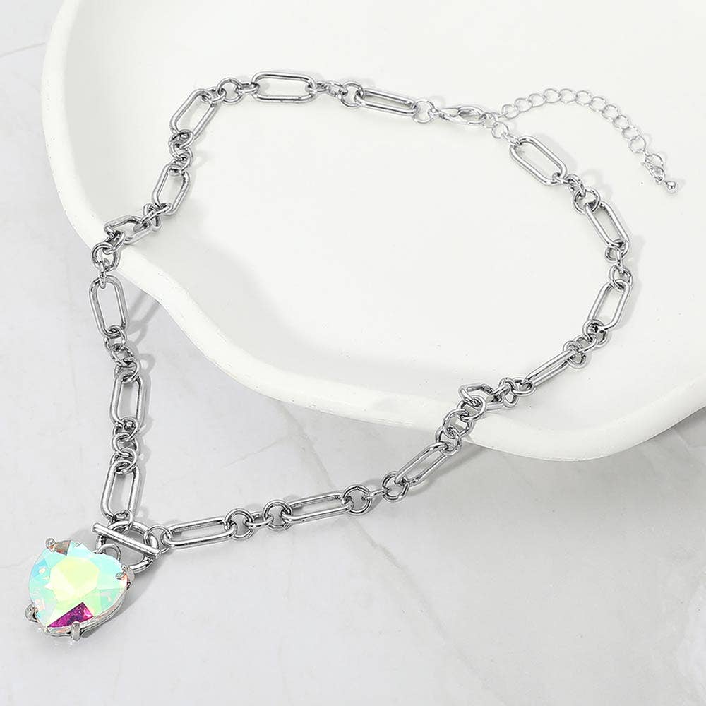 Chunky Heart Stone Cluster Toggle Pendant Necklace: Fuchsia,Neon
