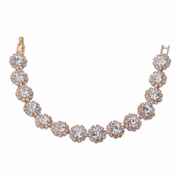 Sunflower Theme Rhinestone Link Bracelet: Rose Gold-Clear