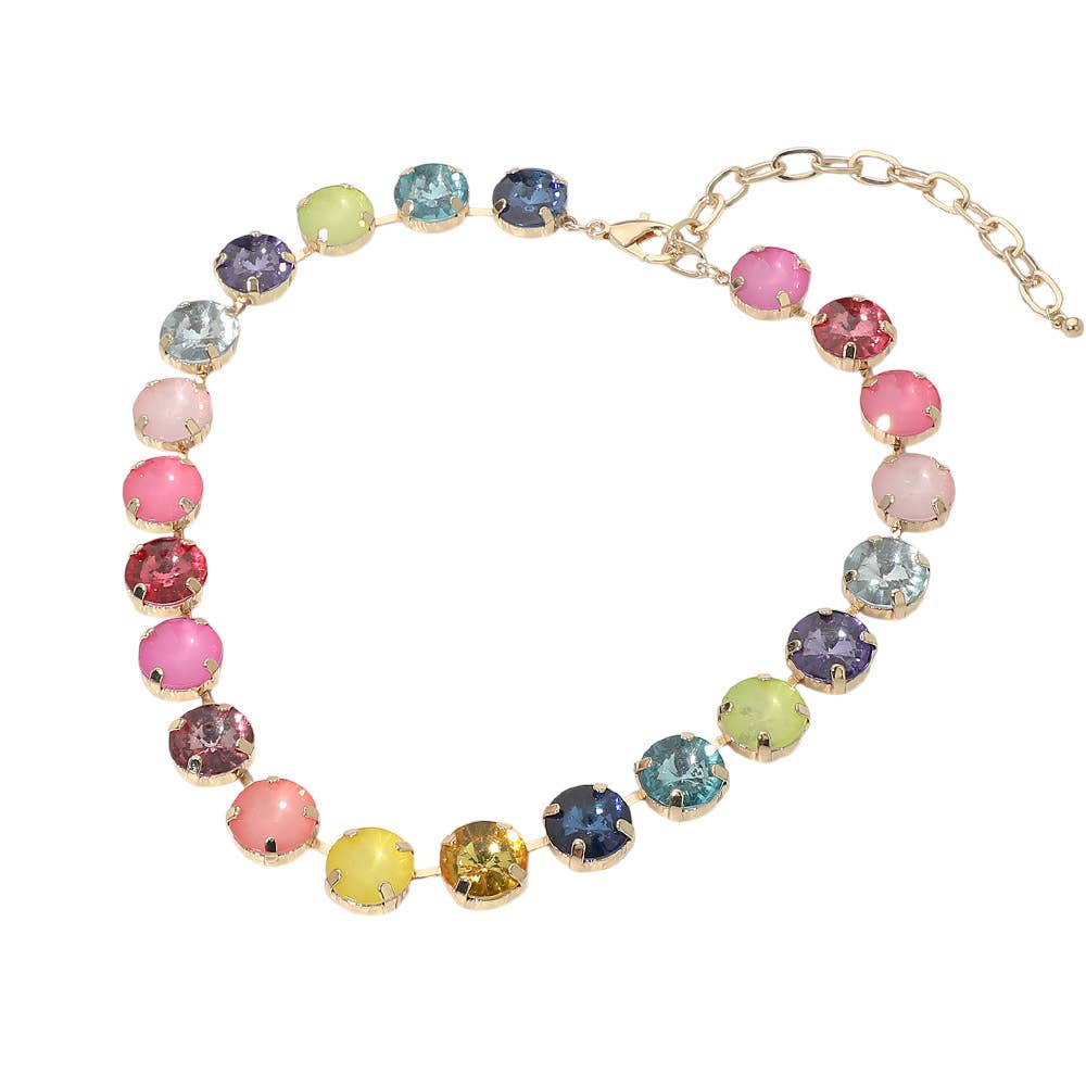 SECRET BOX_Multiolor Round Stone Cluster Link Evening Necklace