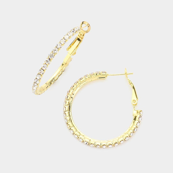 Crystal Rhinestone 1.3 Inch Hoop Earrings: Gold