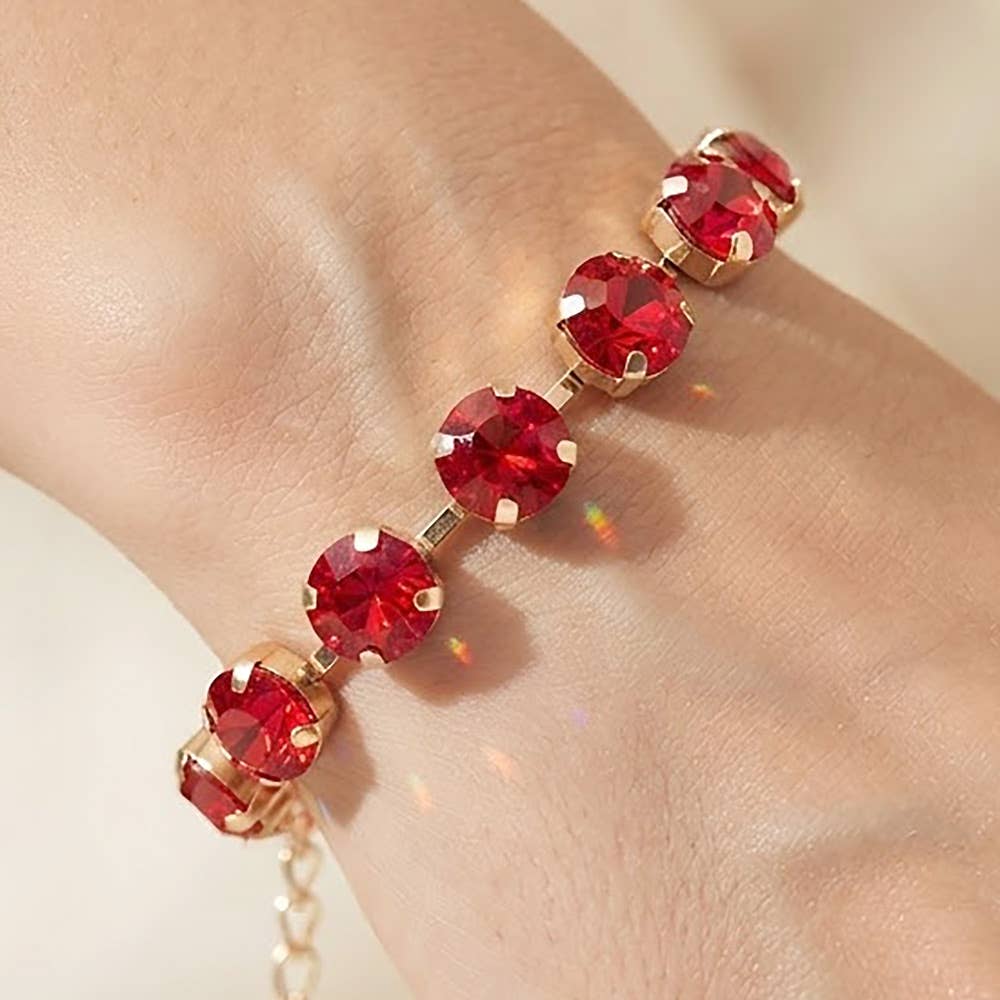 Round Stone Cluster Link Bracelet: Fuchsia