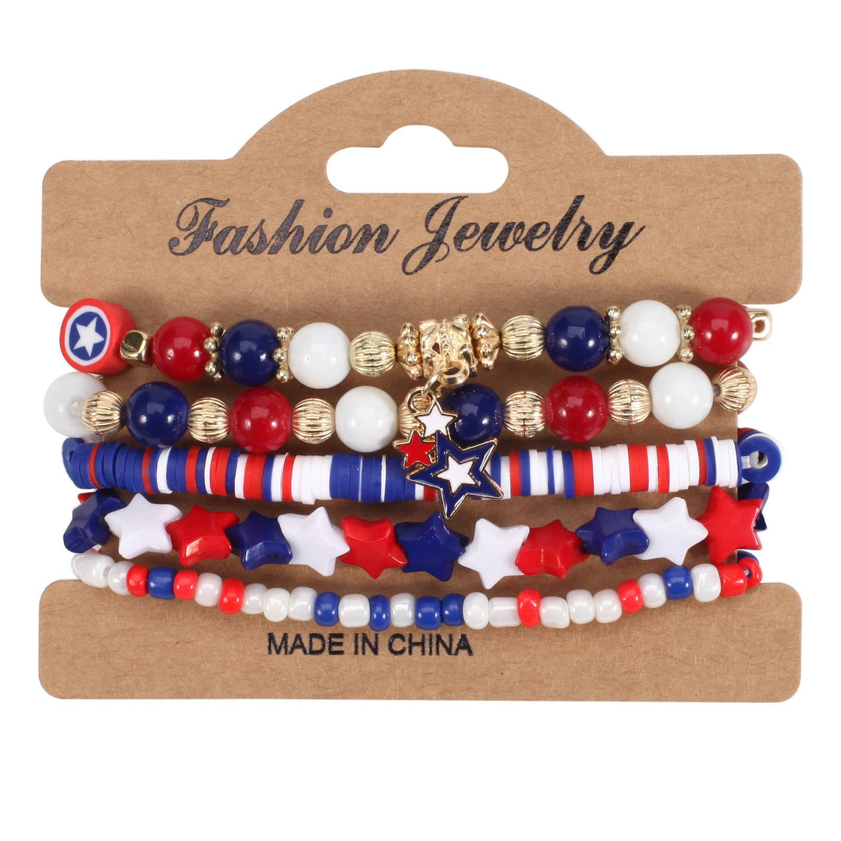4th of July Red White Blue Flag Beaded Bracelet