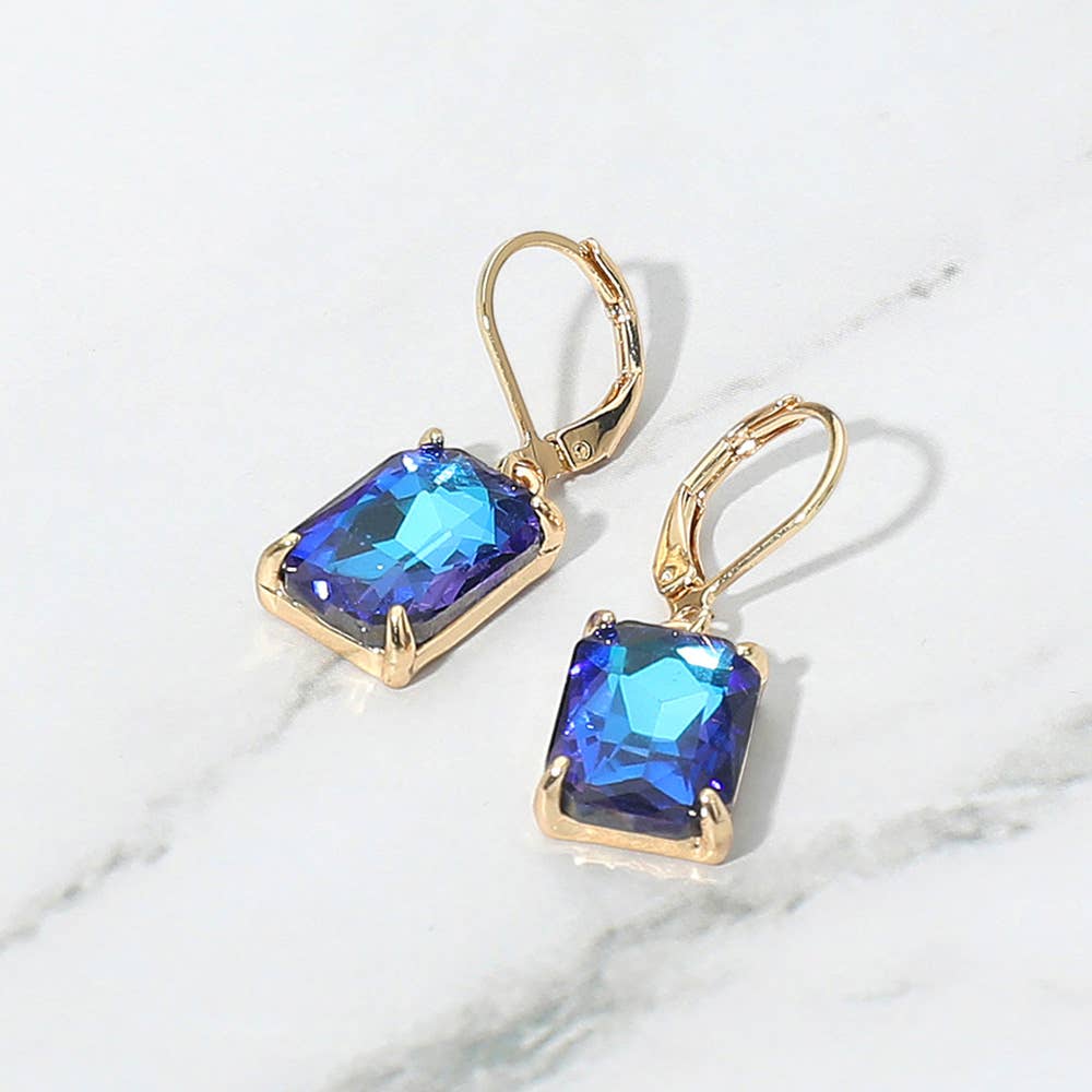 Rectangular Glass Stone Drop Dangle Earrings: Clear,Silver