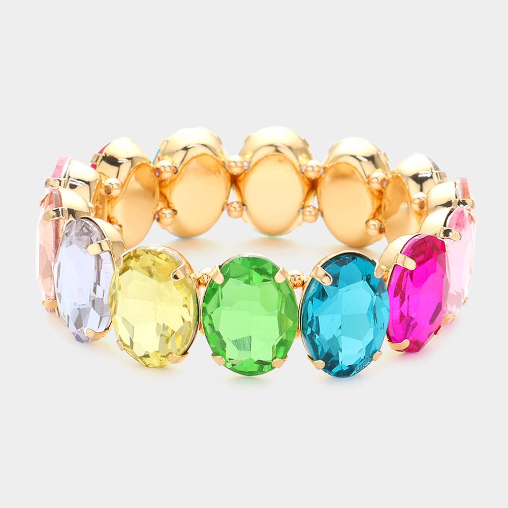 Oval Stone Stretch Evening Bracelet: Multi