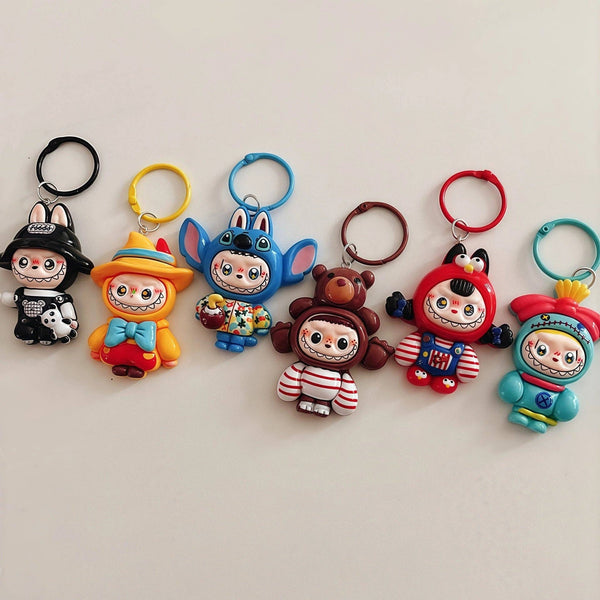 Labubu Silicone Keychain Backpack Charm Cartoon Character Keyring Accessory Gift: Blue Stitch