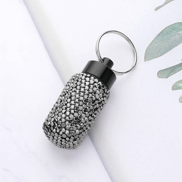 Bling Mini Pill Case Keychain: Black and Pink