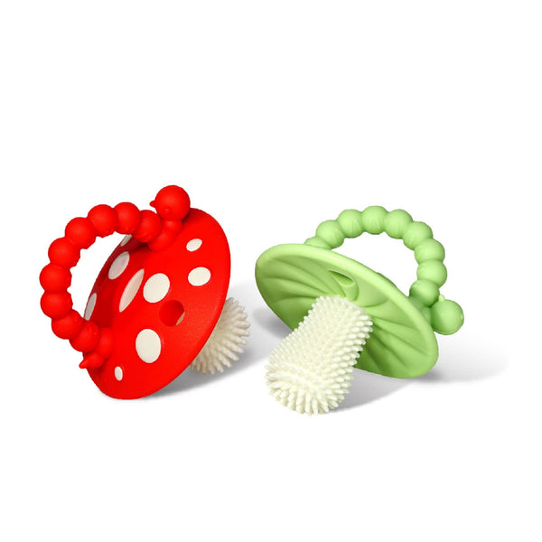 Chompy Mushroom Silicone Teether - 2PK: Red/Green