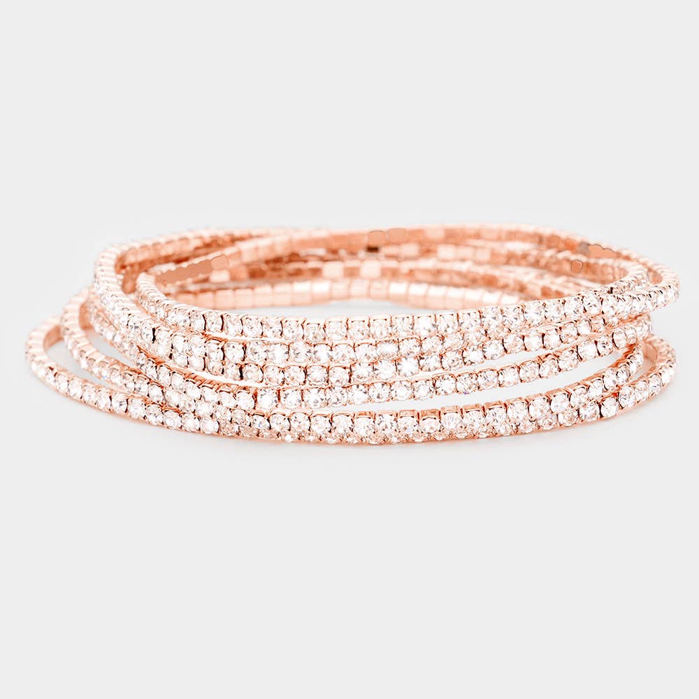 6PCS - Rhinestone Stretch Evening Bracelets: AB,Silver